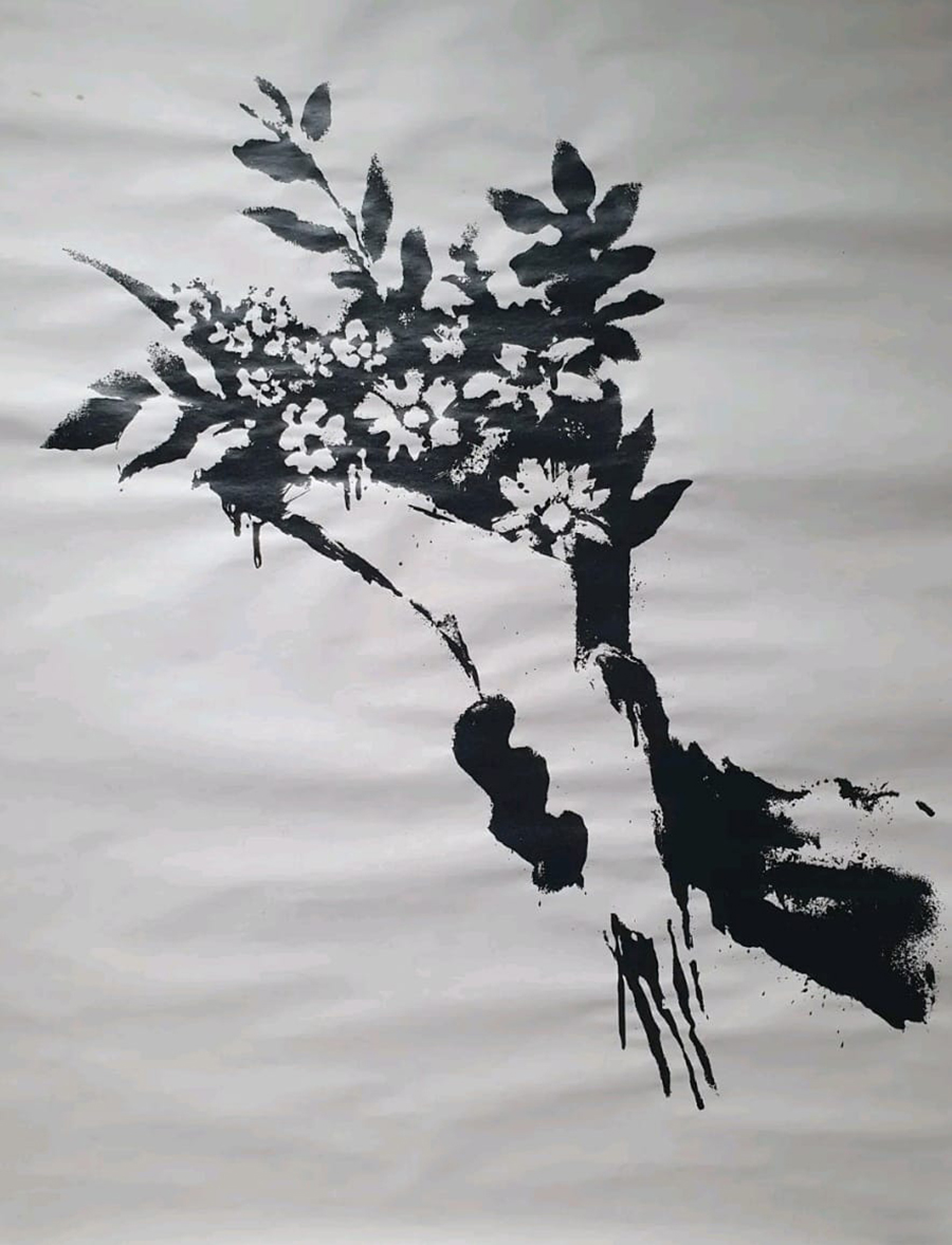Banksy Flower Thrower poster - one of a set of two from a Banksy shop event in Croydon 2019