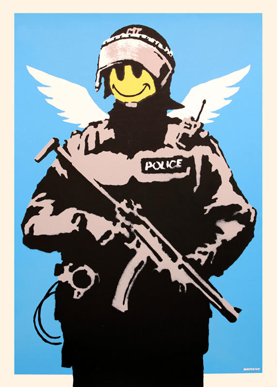 Banksy Flying Copper - Blue - Unsigned With Pest Control COA