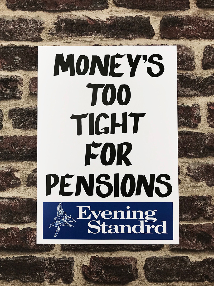 Dr D Money's Too Tight For Pensions. Evening Standard parody poster