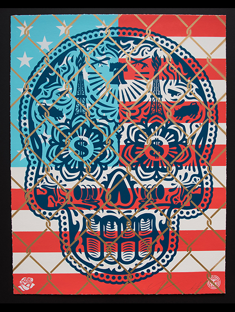 Ernesto Yerena Shepard Fairey OBEY collaboration - Merica with Gold Chain Link - Unique artwork