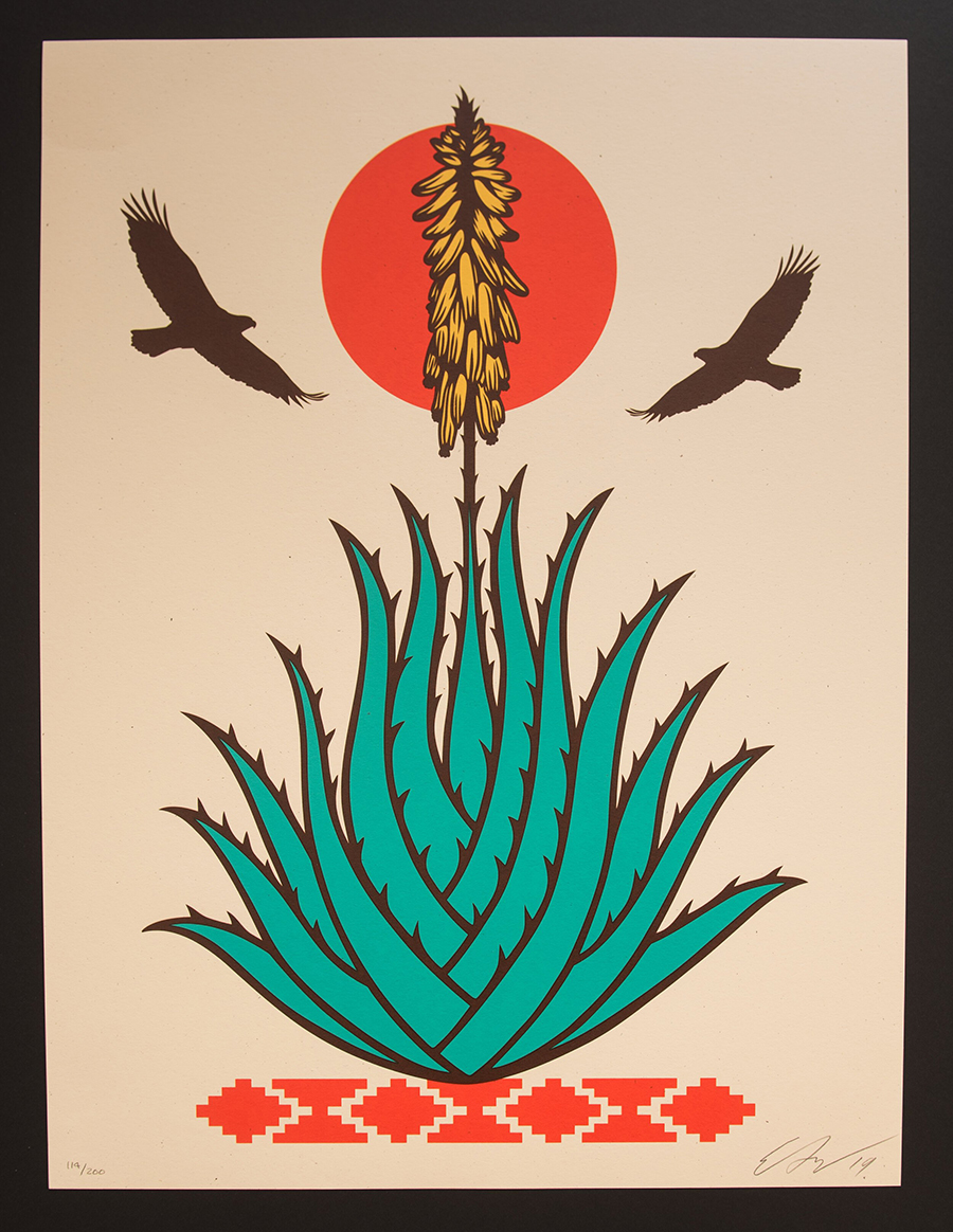 Ernesto Yerena Ganas - Spiritual Memory - Aloe Vera and Eagles - signed limited edition art print